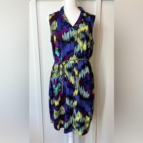 Apt 9 Size 12 Bright Neon Lightweight Sleeveless Button Front Shirt Dress Midi - Picture 1 of 7